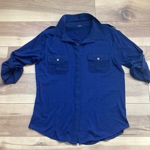 Poof blue button down blouse. Size M